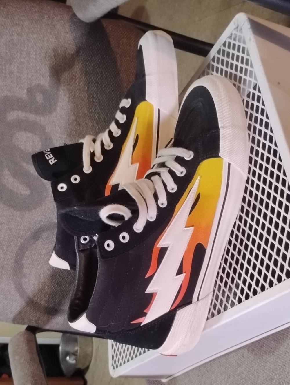 Men's Revenge X Storms High-Top Sneakers with Yellow-Orange Flame